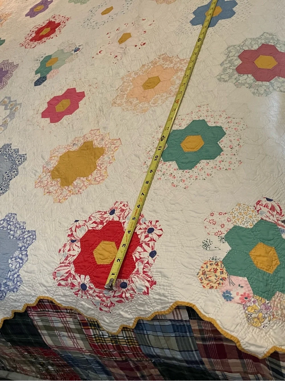 Vintage Grandmothers Flower Garden Patchwork Quilt Multicolor Flowers Queen Size